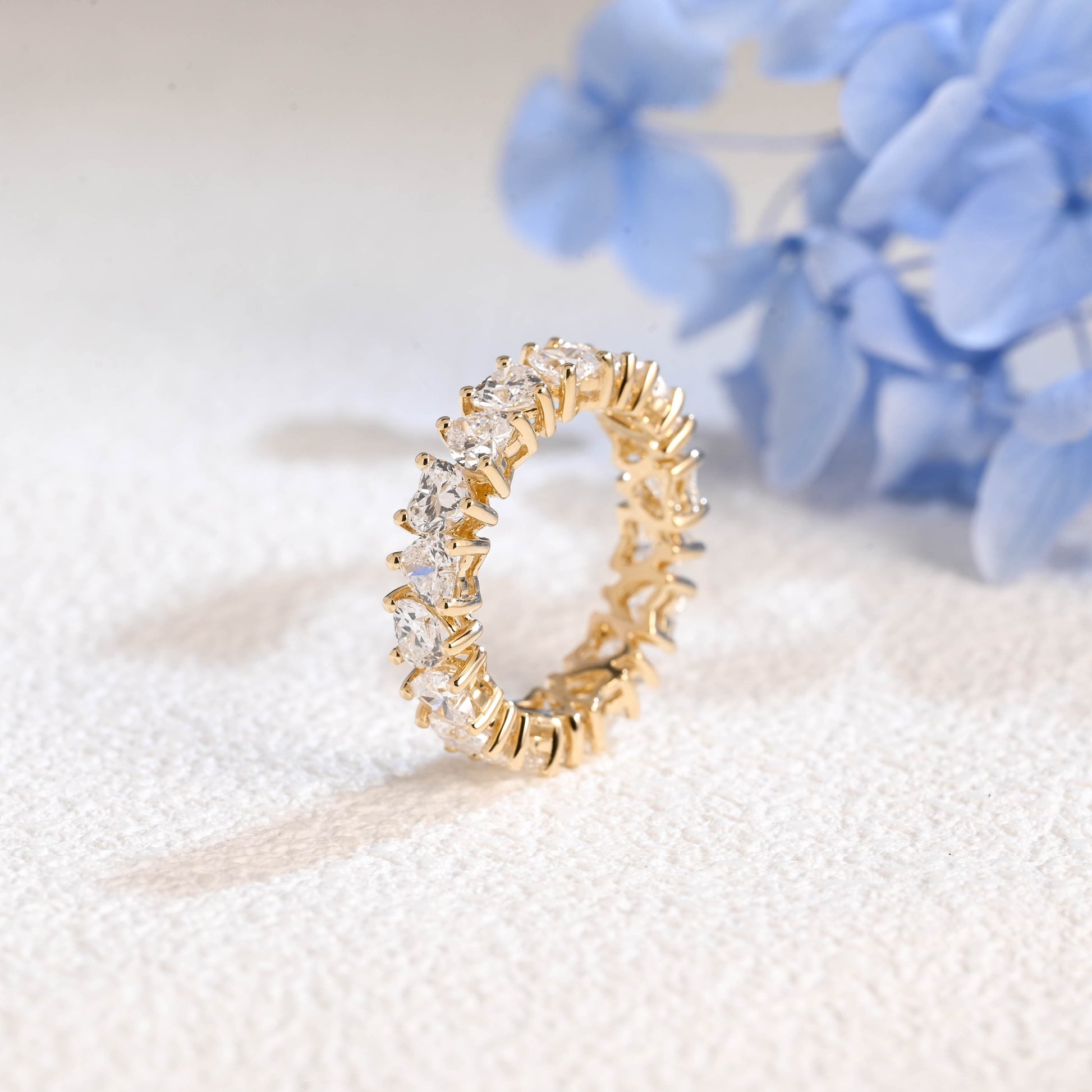 CausYou lab diamond wedding ring Solid Gold Full Eternity Heart Cut Lab Diamond Wedding Ring