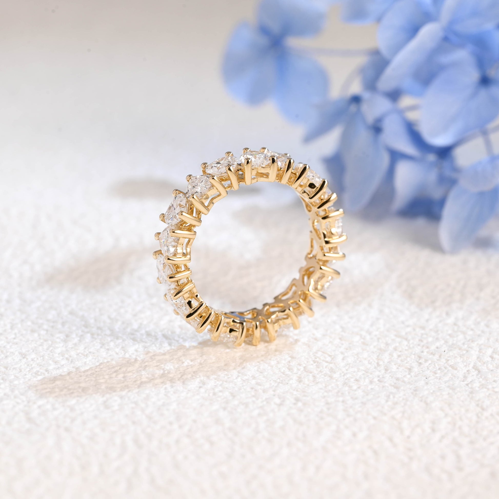 CausYou lab diamond wedding ring Solid Gold Full Eternity Heart Cut Lab Diamond Wedding Ring