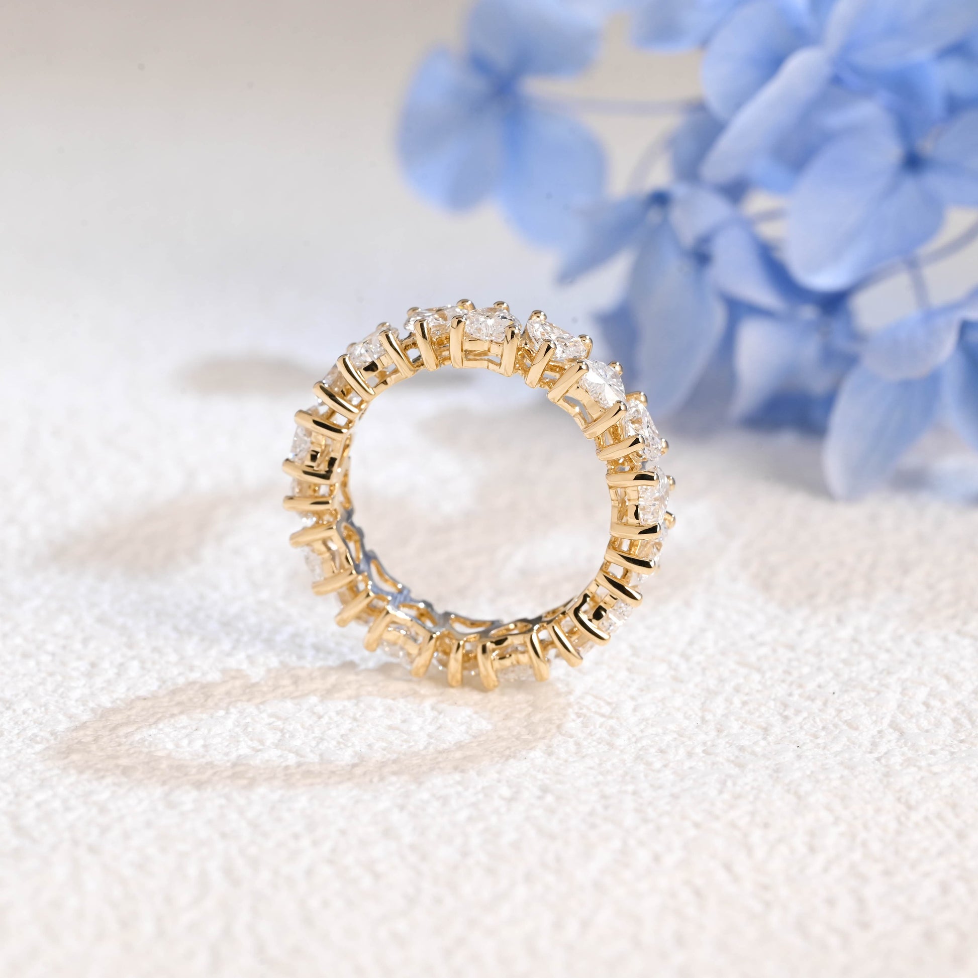 CausYou lab diamond wedding ring Solid Gold Full Eternity Heart Cut Lab Diamond Wedding Ring
