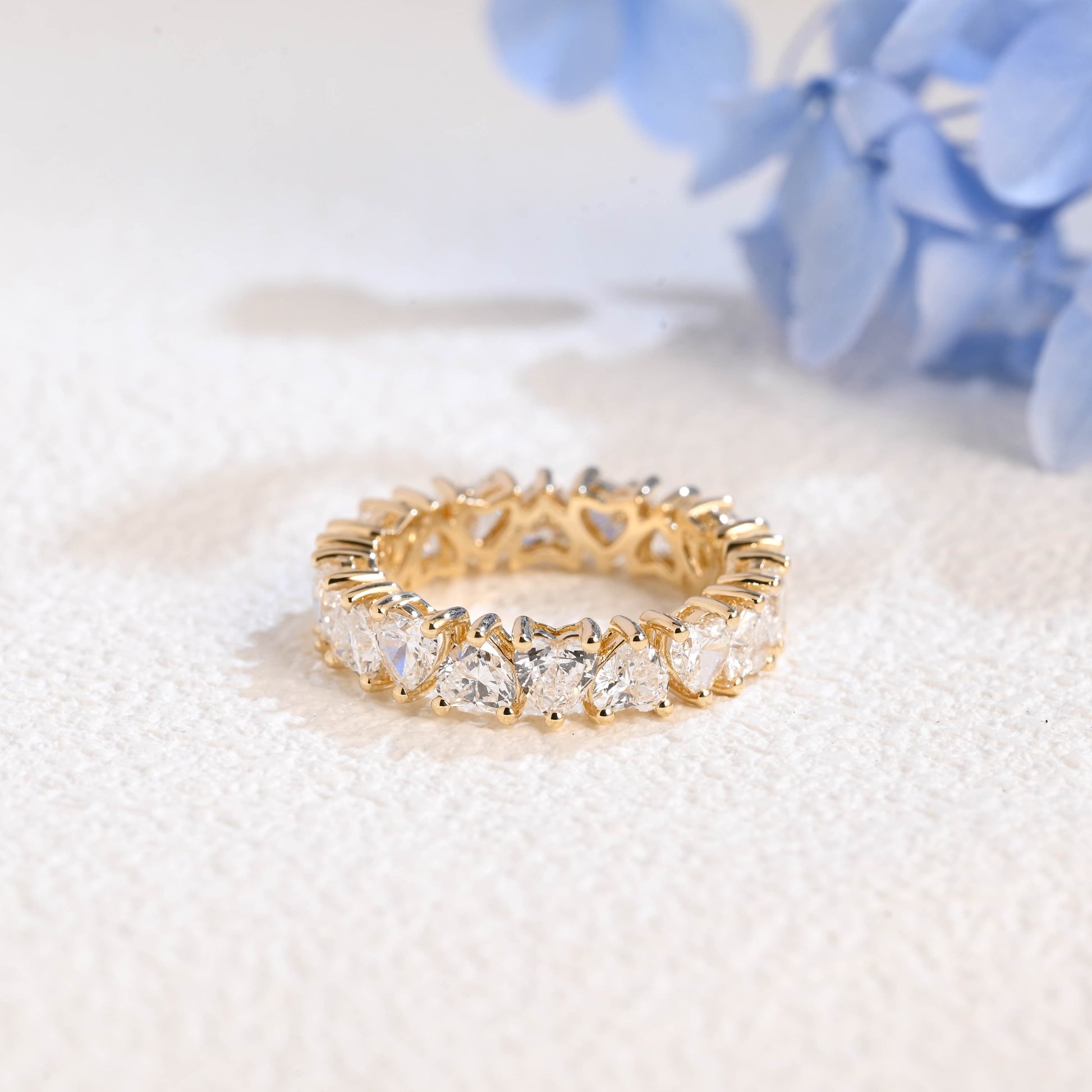 CausYou lab diamond wedding ring Solid Gold Full Eternity Heart Cut Lab Diamond Wedding Ring