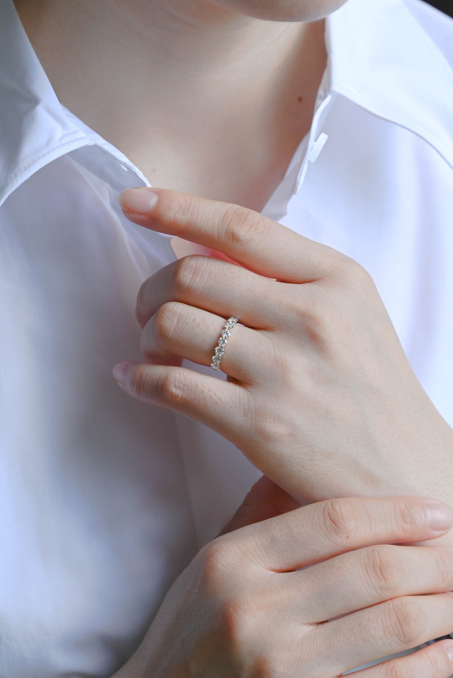 CausYou lab diamond wedding ring Solid Gold Half Eternity Round Cut Lab Diamond Wedding Ring