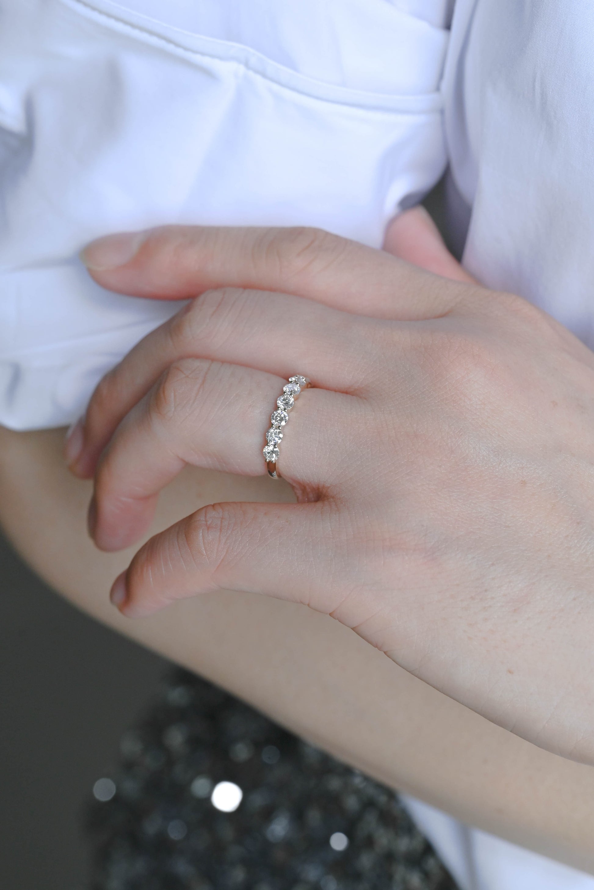 CausYou lab diamond wedding ring Solid Gold Half Eternity Round Cut Lab Diamond Wedding Ring