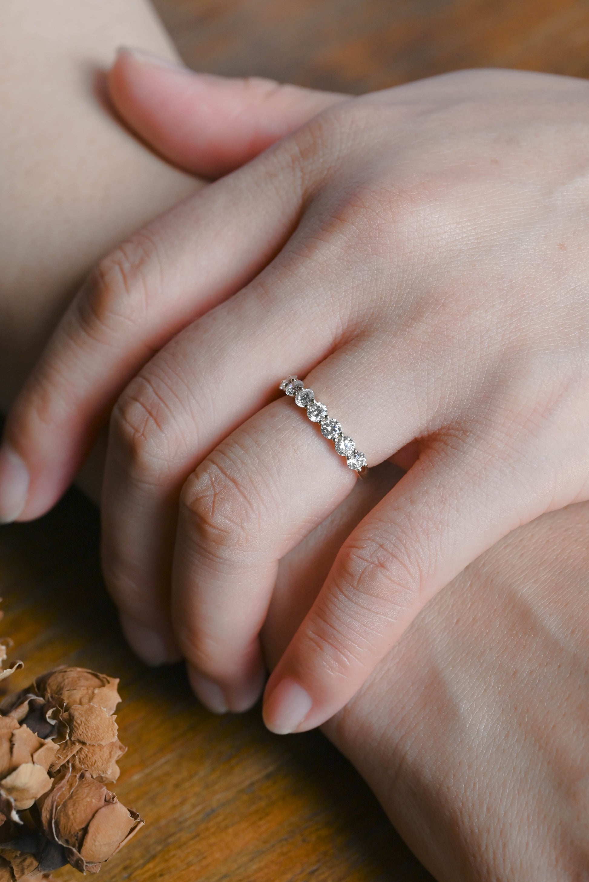 CausYou lab diamond wedding ring Solid Gold Half Eternity Round Cut Lab Diamond Wedding Ring
