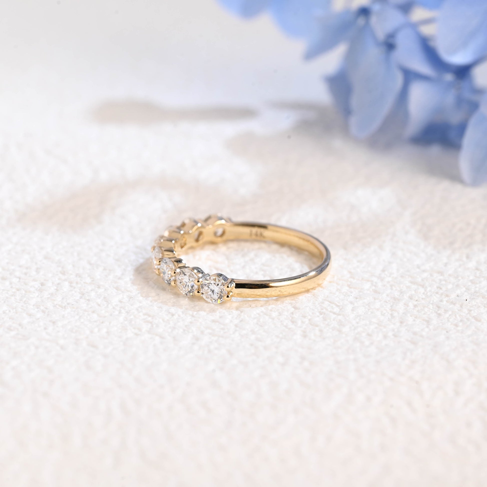CausYou lab diamond wedding ring Solid Gold Half Eternity Round Cut Lab Diamond Wedding Ring