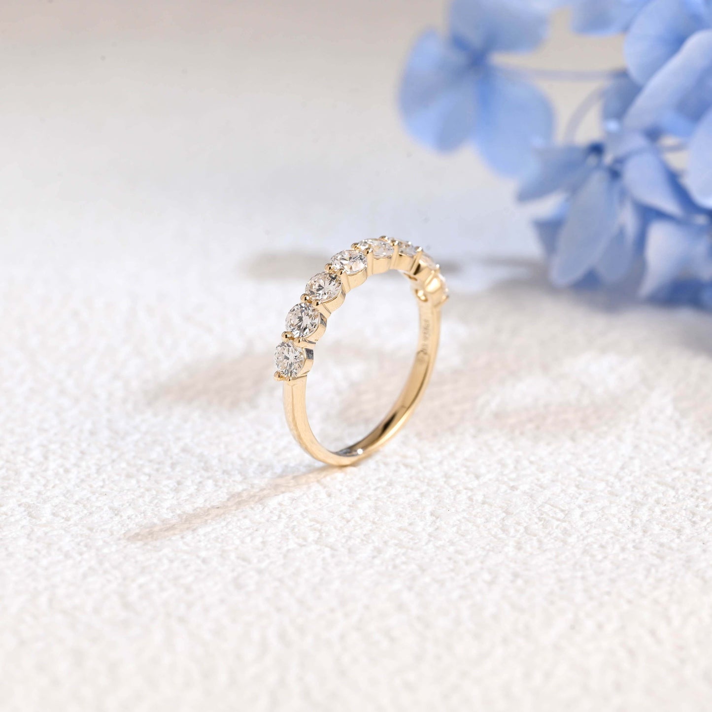 CausYou lab diamond wedding ring Solid Gold Half Eternity Round Cut Lab Diamond Wedding Ring
