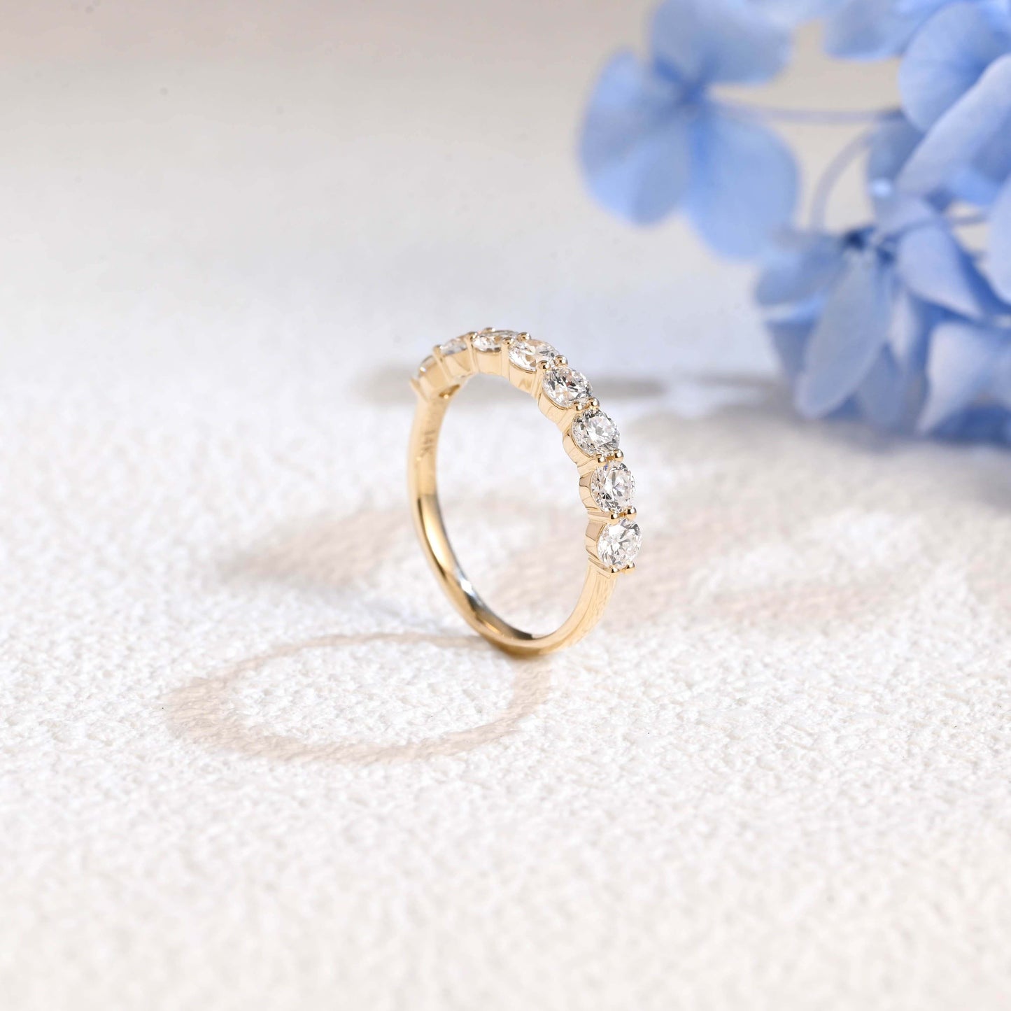 CausYou lab diamond wedding ring Solid Gold Half Eternity Round Cut Lab Diamond Wedding Ring