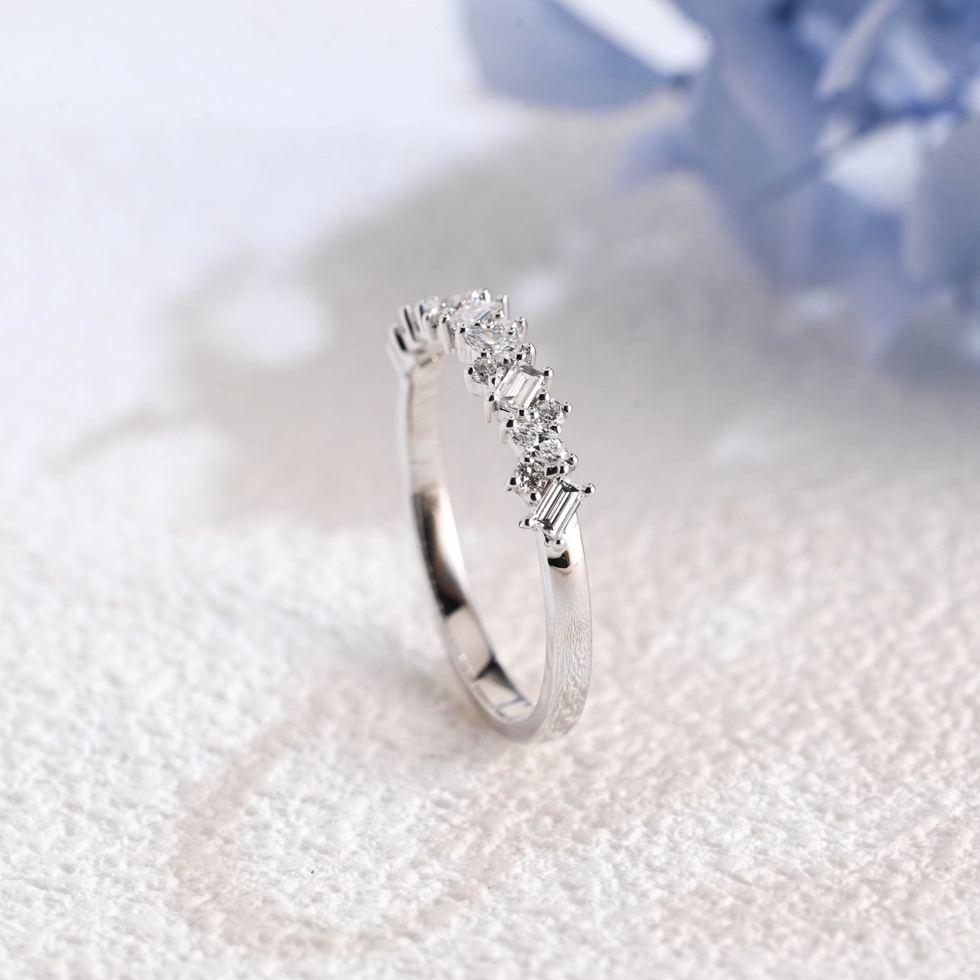 CausYou lab diamond wedding ring Solid Gold Half Eternity Round, Marquise & Baguette cut Lab Diamond Wedding Ring