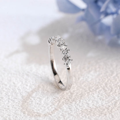 CausYou lab diamond wedding ring Solid Gold Half Eternity Round, Marquise & Baguette cut Lab Diamond Wedding Ring