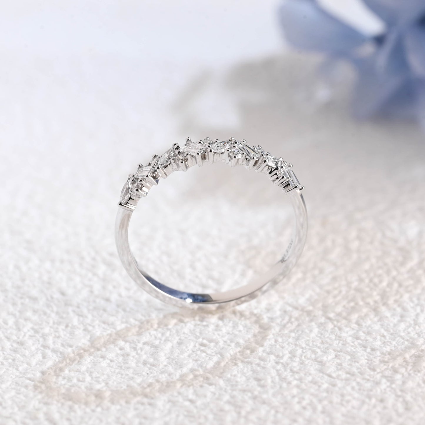 CausYou lab diamond wedding ring Solid Gold Half Eternity Round, Marquise & Baguette cut Lab Diamond Wedding Ring