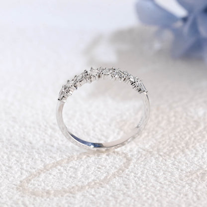 CausYou lab diamond wedding ring Solid Gold Half Eternity Round, Marquise & Baguette cut Lab Diamond Wedding Ring
