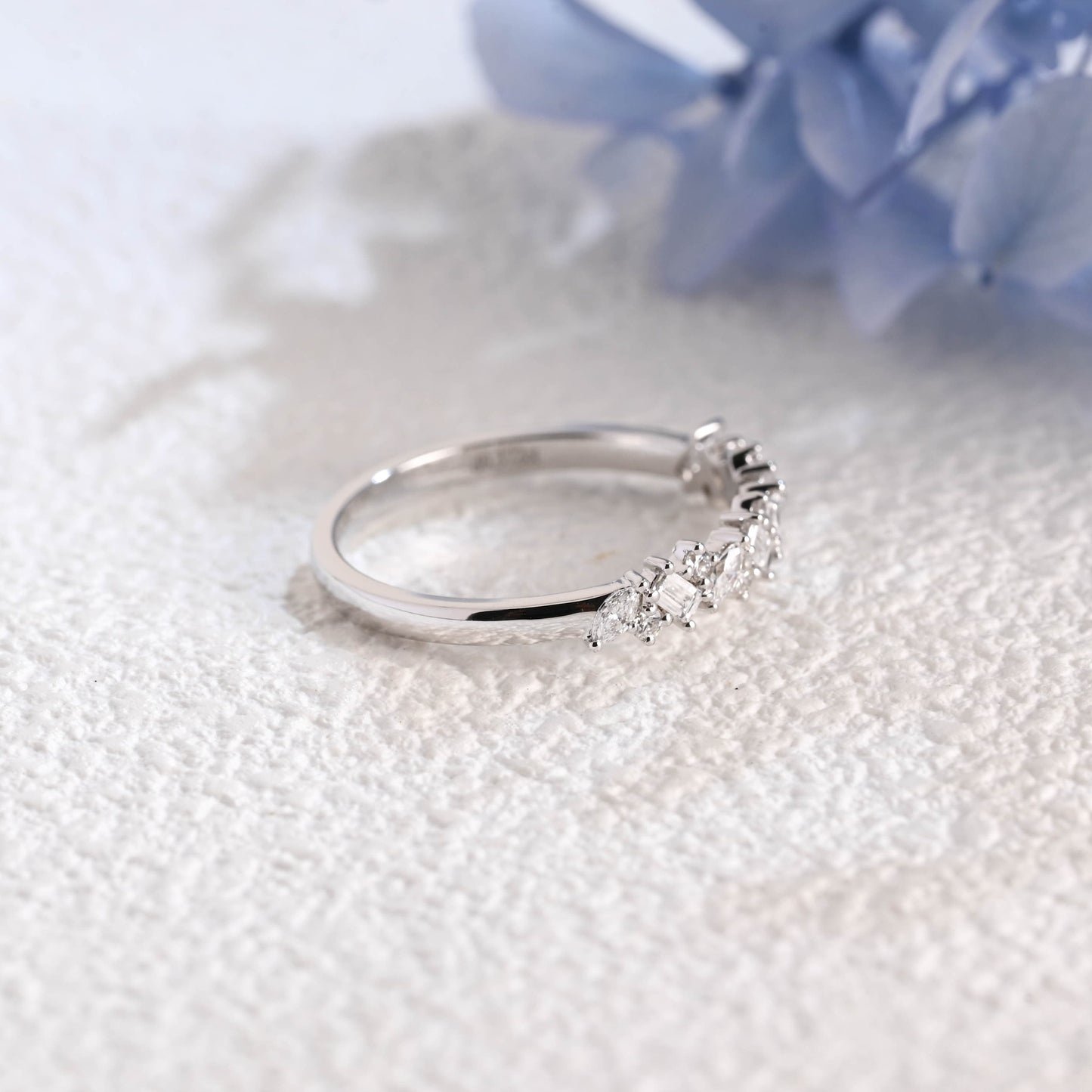 CausYou lab diamond wedding ring Solid Gold Half Eternity Round, Marquise & Baguette cut Lab Diamond Wedding Ring