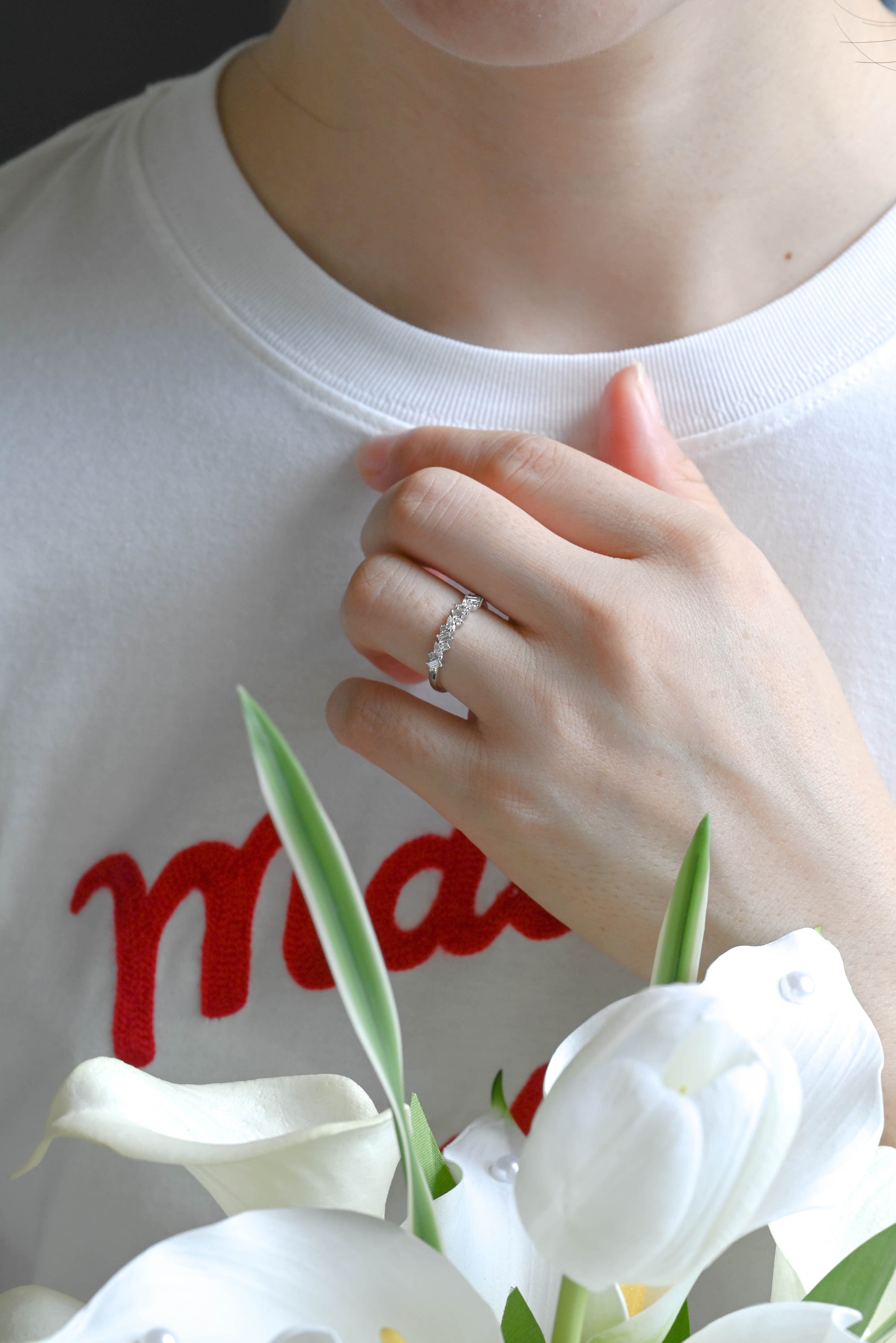 CausYou lab diamond wedding ring Solid Gold Half Eternity Round, Marquise & Baguette cut Lab Diamond Wedding Ring
