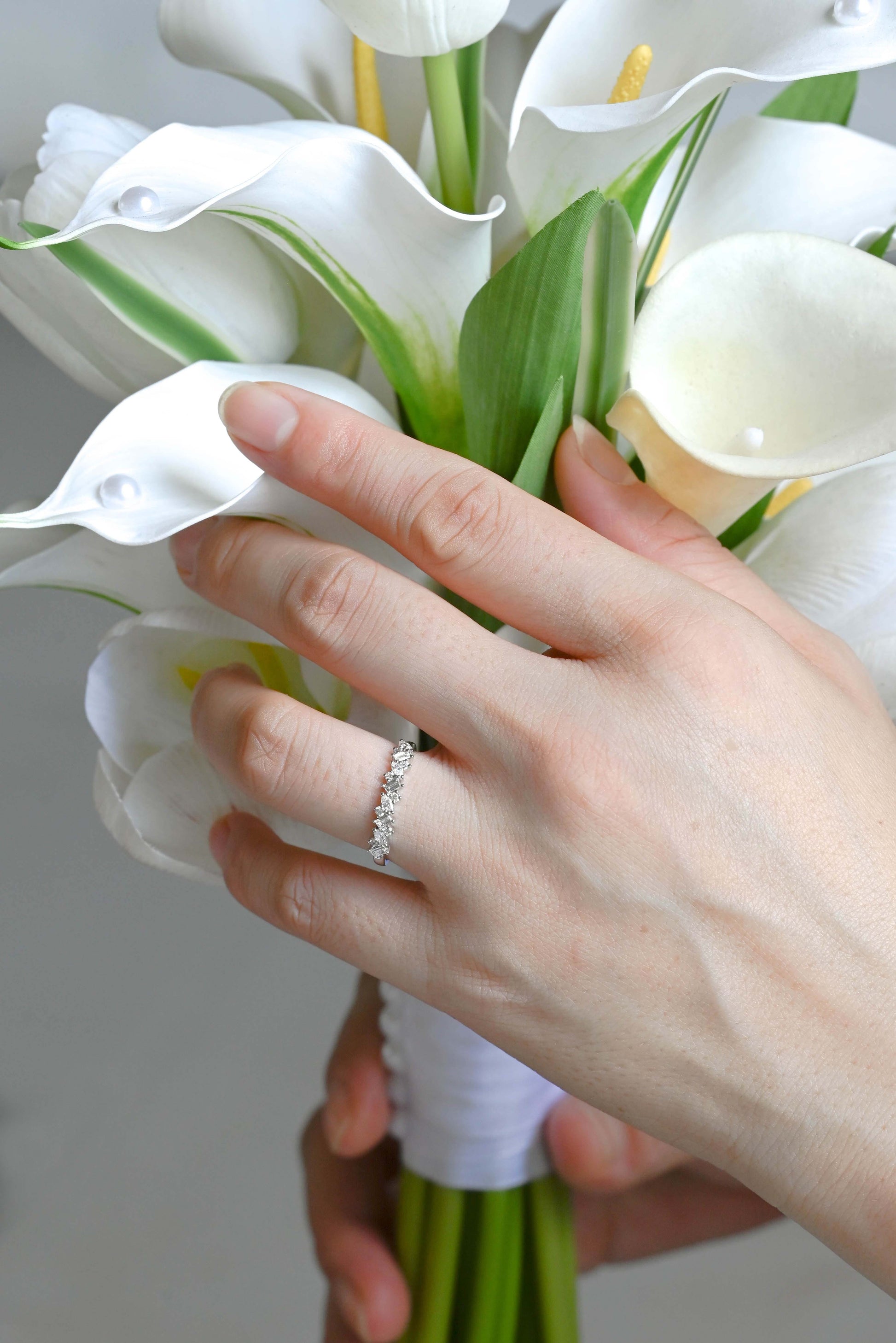 CausYou lab diamond wedding ring Solid Gold Half Eternity Round, Marquise & Baguette cut Lab Diamond Wedding Ring