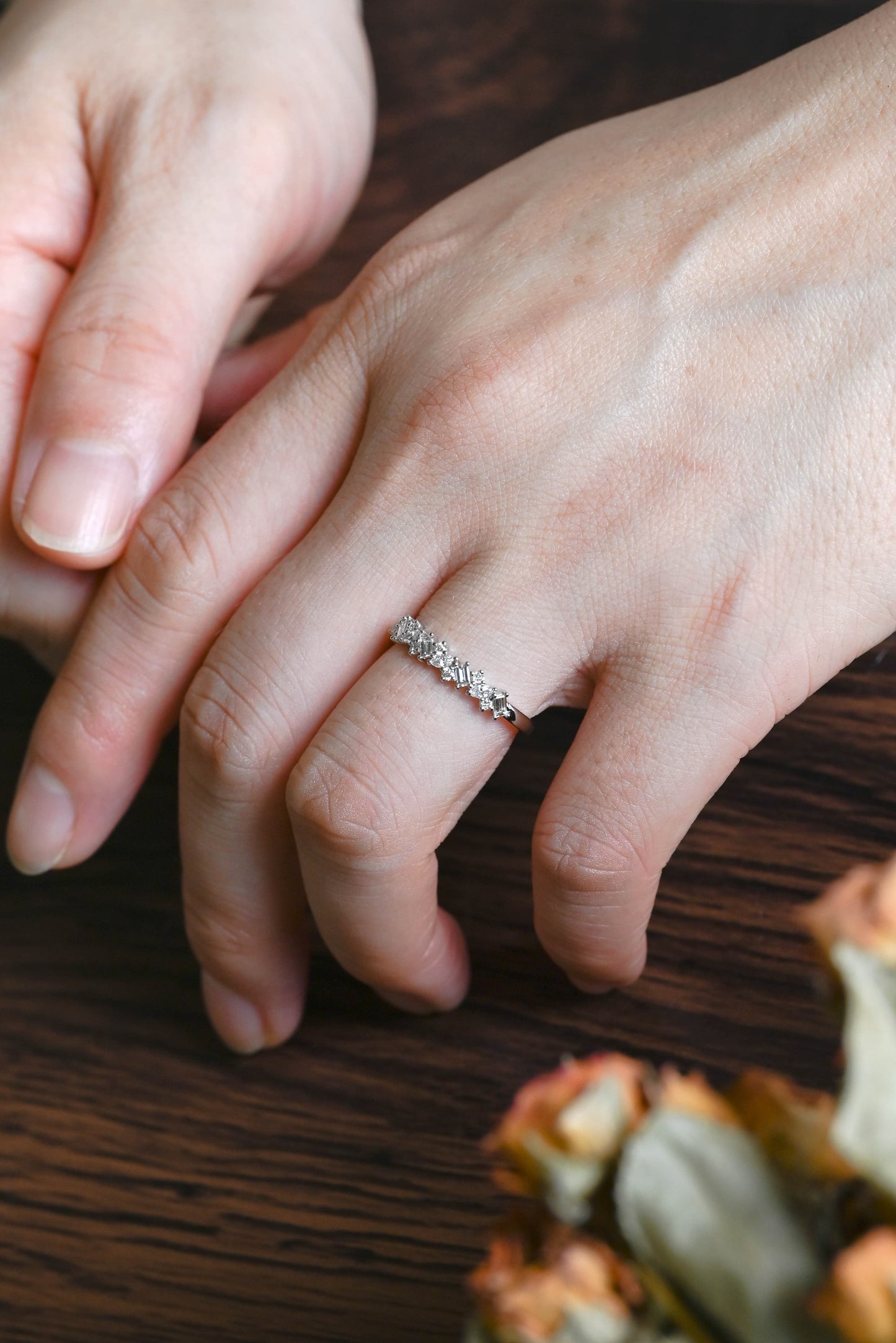 CausYou lab diamond wedding ring Solid Gold Half Eternity Round, Marquise & Baguette cut Lab Diamond Wedding Ring