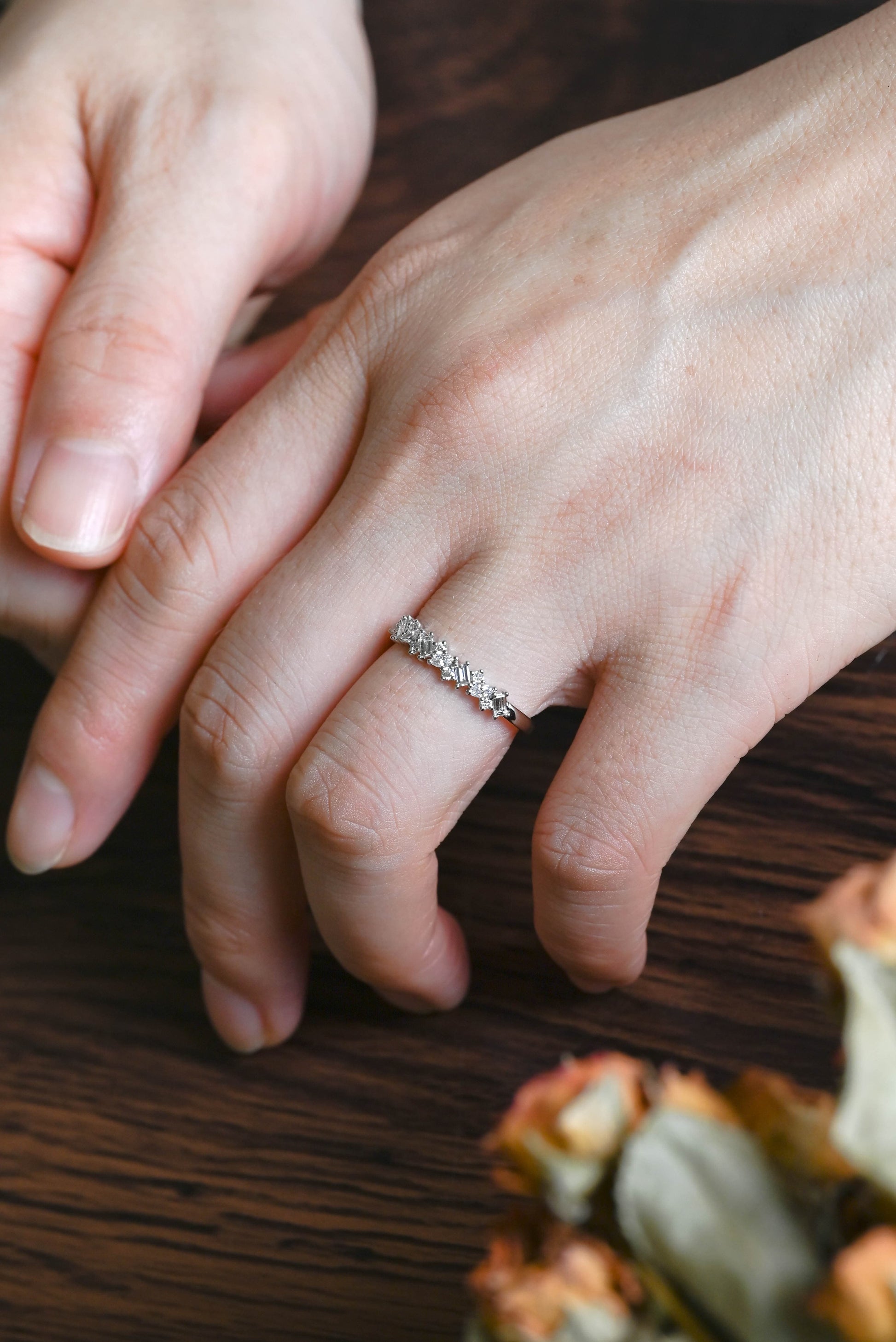CausYou lab diamond wedding ring Solid Gold Half Eternity Round, Marquise & Baguette cut Lab Diamond Wedding Ring