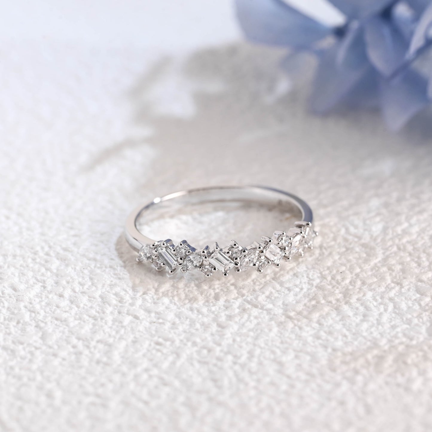CausYou lab diamond wedding ring Solid Gold Half Eternity Round, Marquise & Baguette cut Lab Diamond Wedding Ring