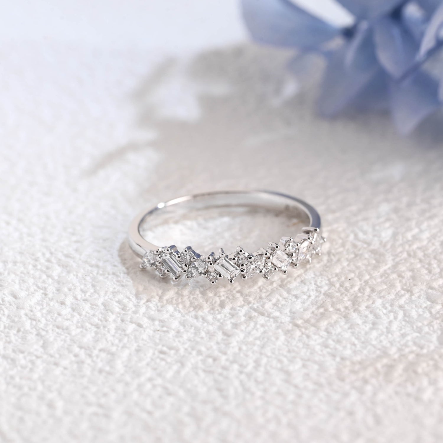 CausYou lab diamond wedding ring Solid Gold Half Eternity Round, Marquise & Baguette cut Lab Diamond Wedding Ring