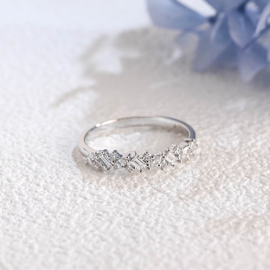 CausYou lab diamond wedding ring Solid Gold Half Eternity Round, Marquise & Baguette cut Lab Diamond Wedding Ring