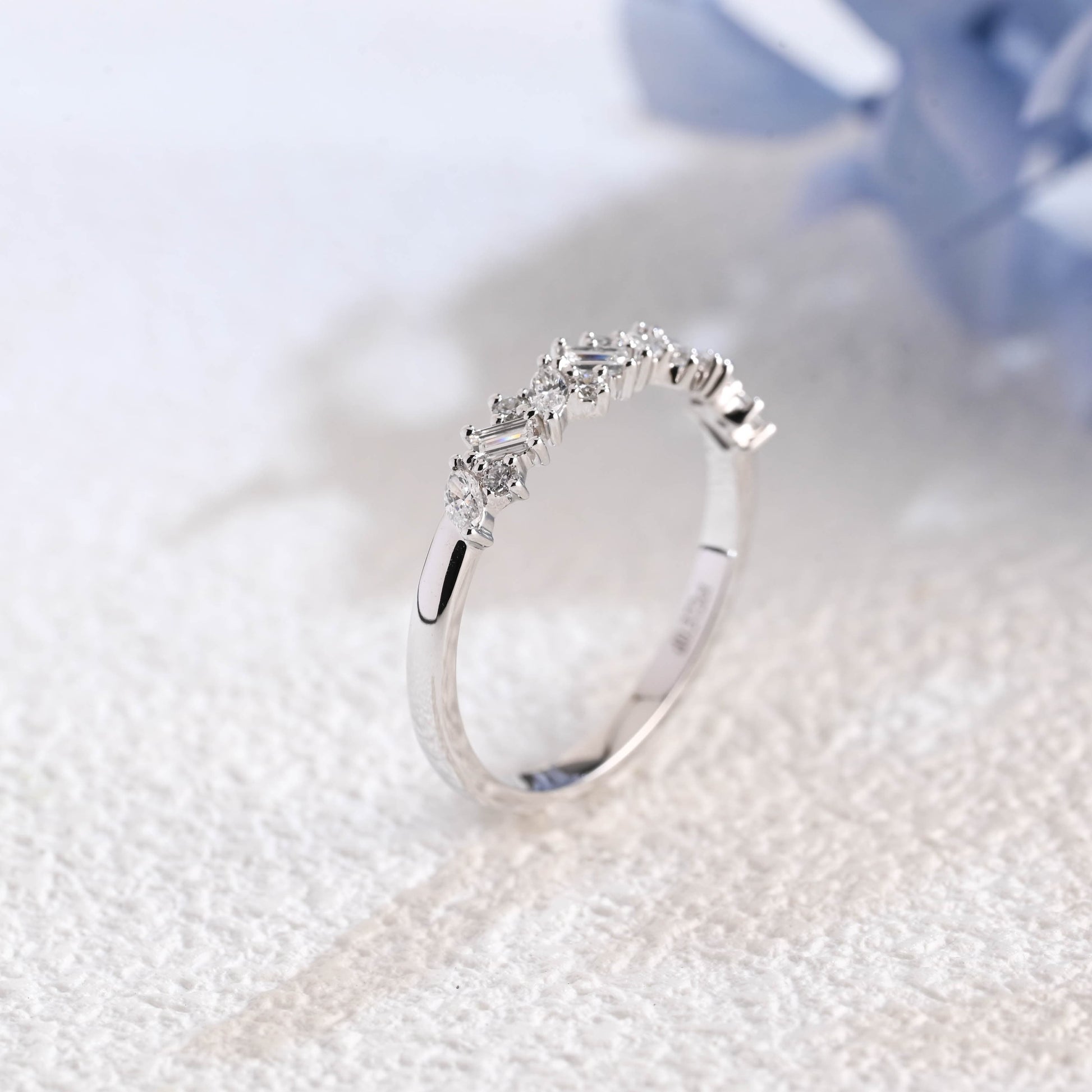 CausYou lab diamond wedding ring Solid Gold Half Eternity Round, Marquise & Baguette cut Lab Diamond Wedding Ring