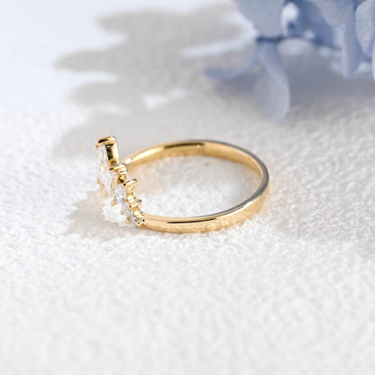 CausYou lab diamond wedding ring Solid Gold Lab Diamond Wedding Band, Sunburst Tapered Curved Ring
