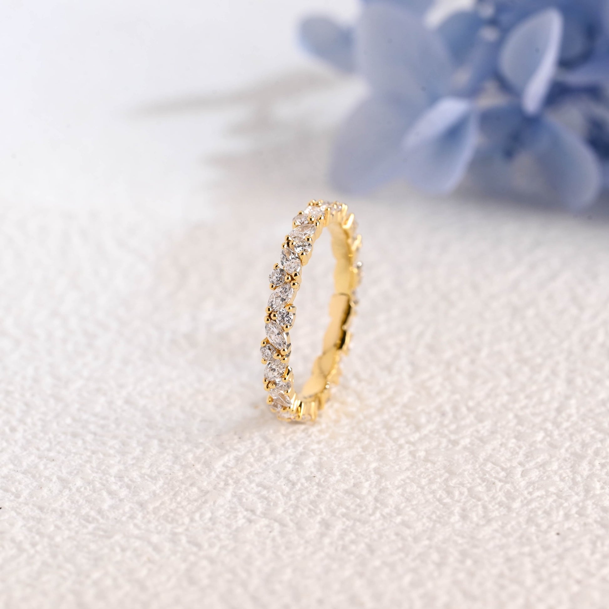 CausYou lab diamond wedding ring Solid Gold Marquise & Round Cut Lab Diamond Wedding Ring