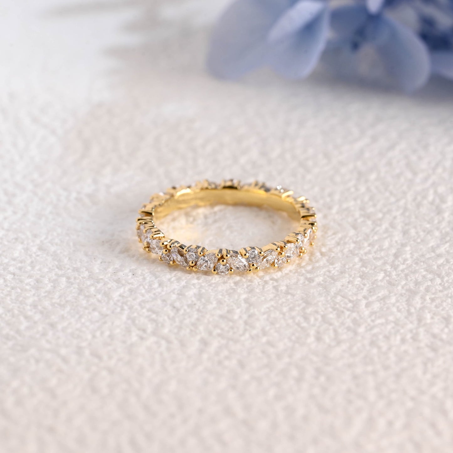 CausYou lab diamond wedding ring Solid Gold Marquise & Round Cut Lab Diamond Wedding Ring