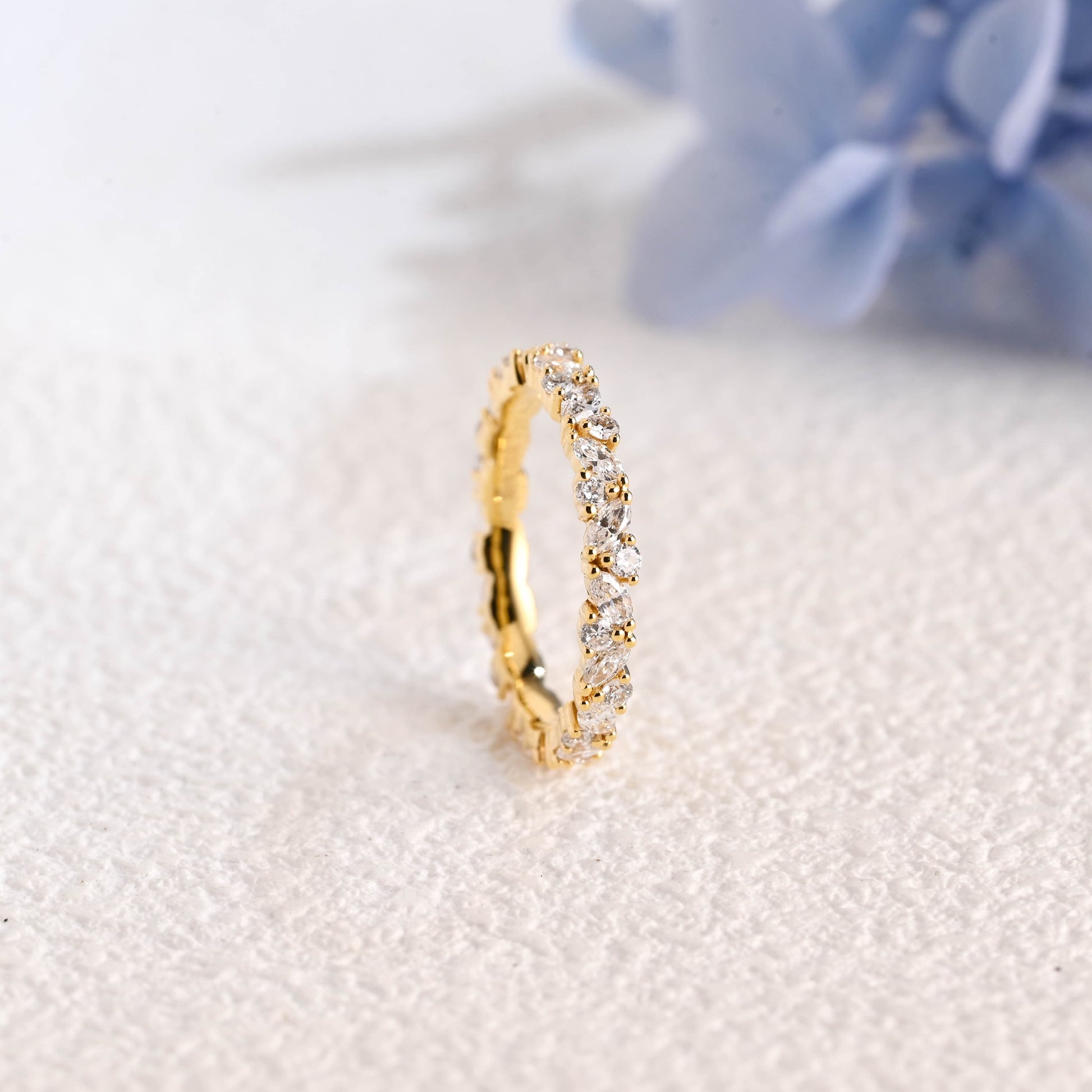 CausYou lab diamond wedding ring Solid Gold Marquise & Round Cut Lab Diamond Wedding Ring