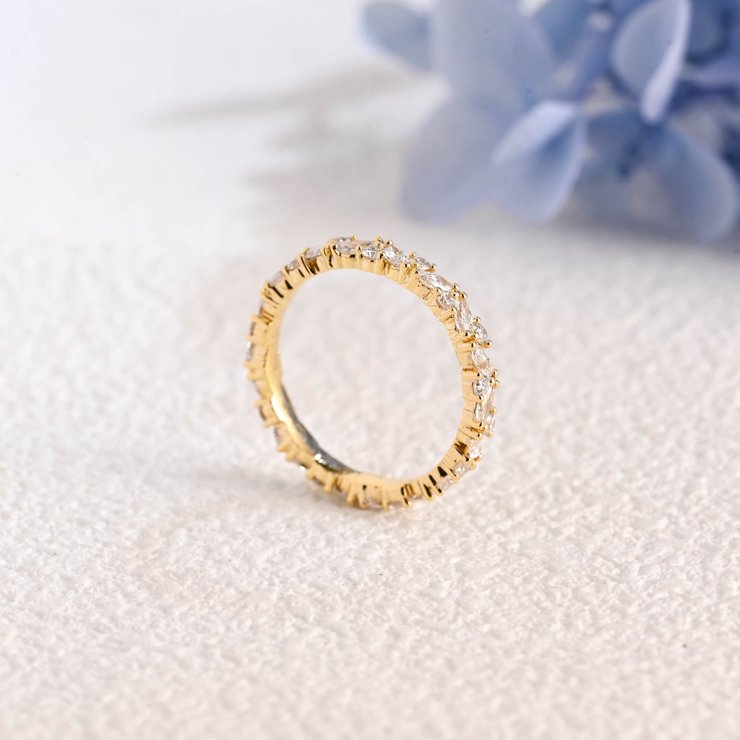 CausYou lab diamond wedding ring Solid Gold Marquise & Round Cut Lab Diamond Wedding Ring