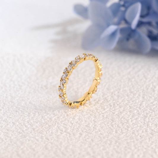 CausYou lab diamond wedding ring Solid Gold Marquise & Round Cut Lab Diamond Wedding Ring