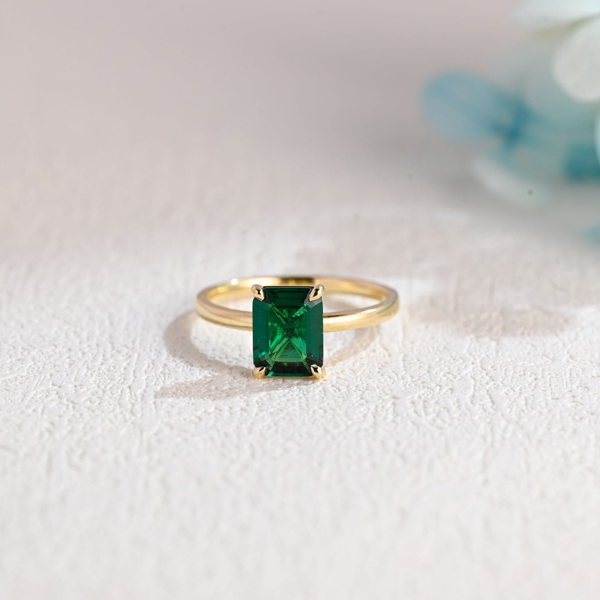 CausYou lab grown emerald engagement ring CausYou Solid Gold Lab Grown Emerald Engagement Ring