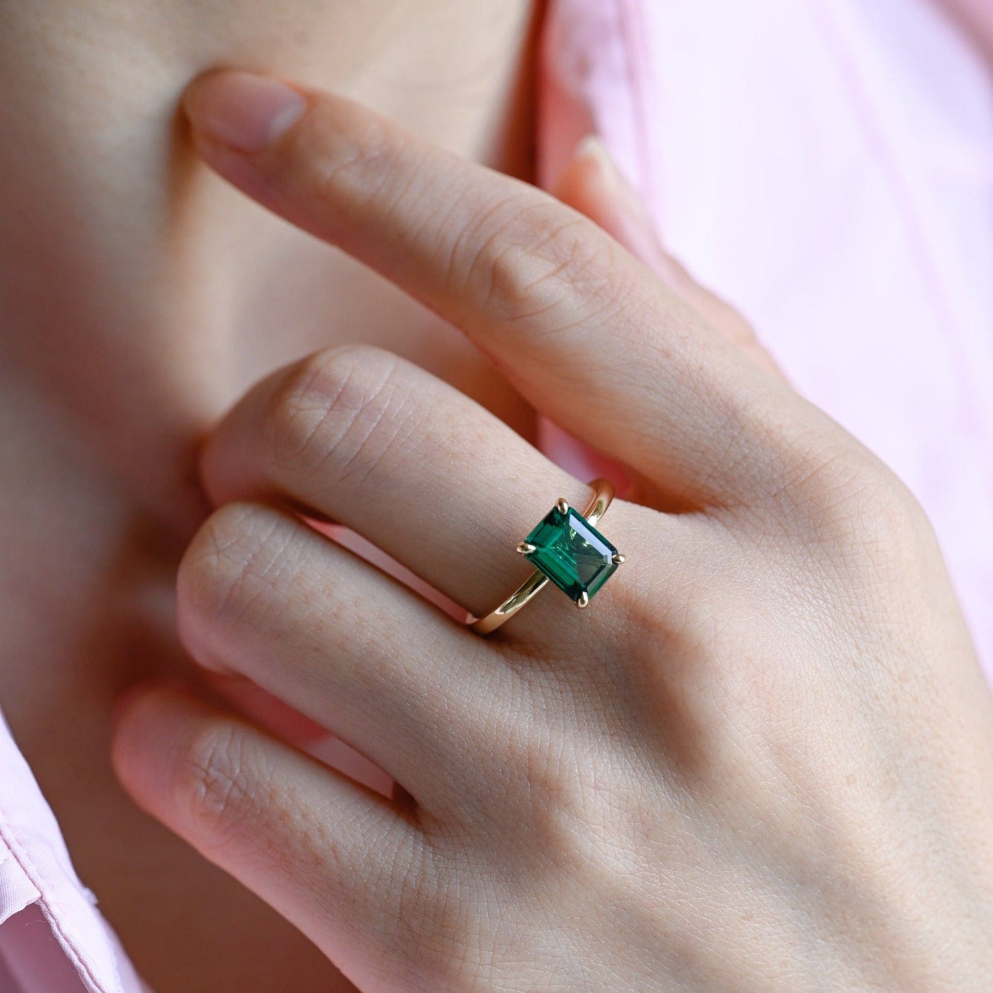 CausYou lab grown emerald engagement ring CausYou Solid Gold Lab Grown Emerald Engagement Ring