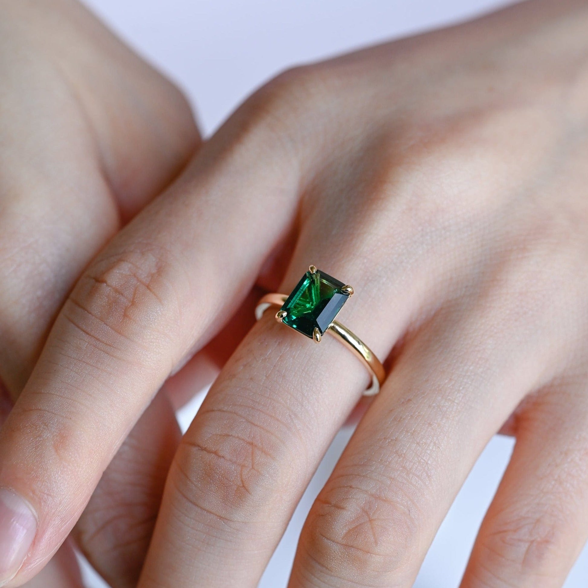 CausYou lab grown emerald engagement ring CausYou Solid Gold Lab Grown Emerald Engagement Ring