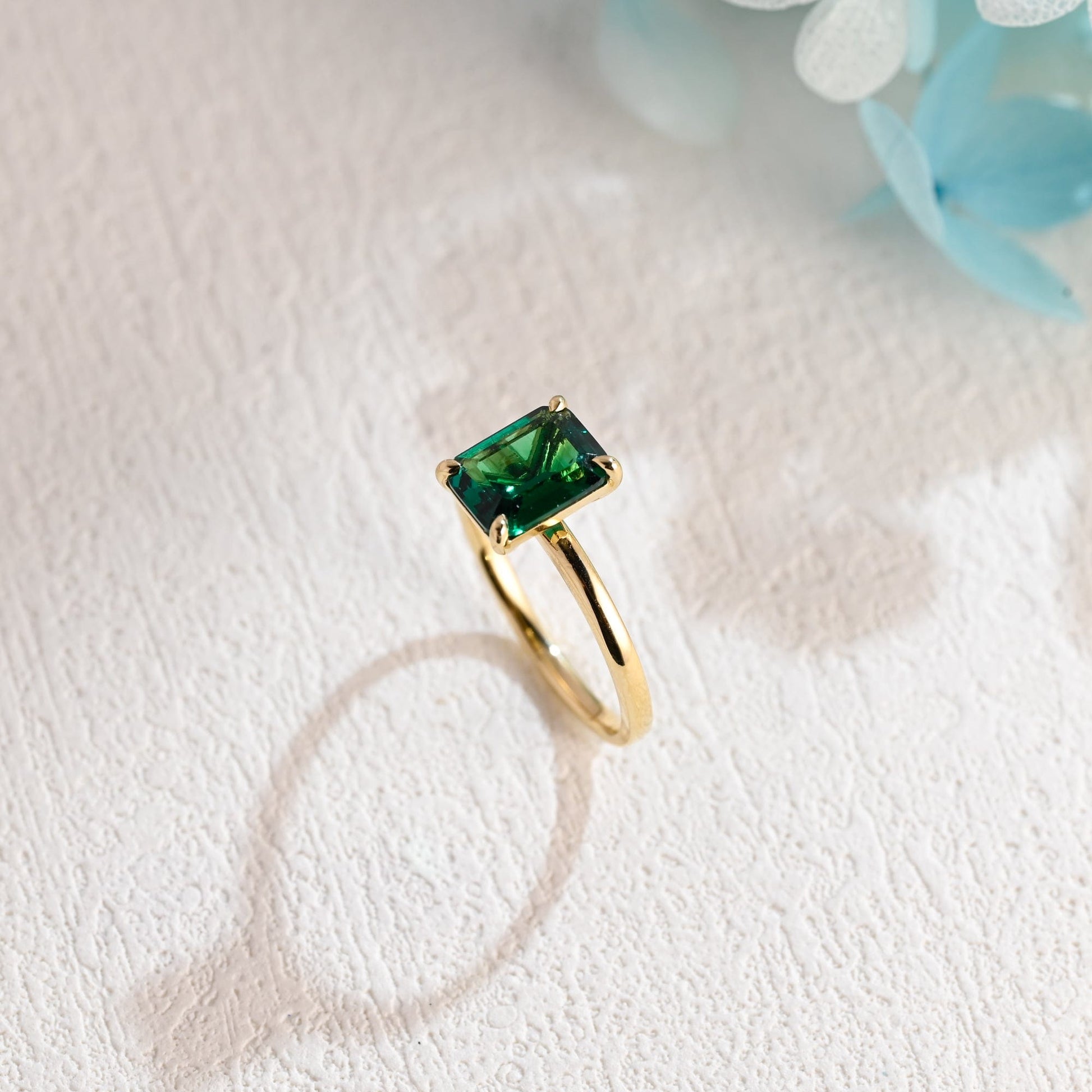 CausYou lab grown emerald engagement ring CausYou Solid Gold Lab Grown Emerald Engagement Ring