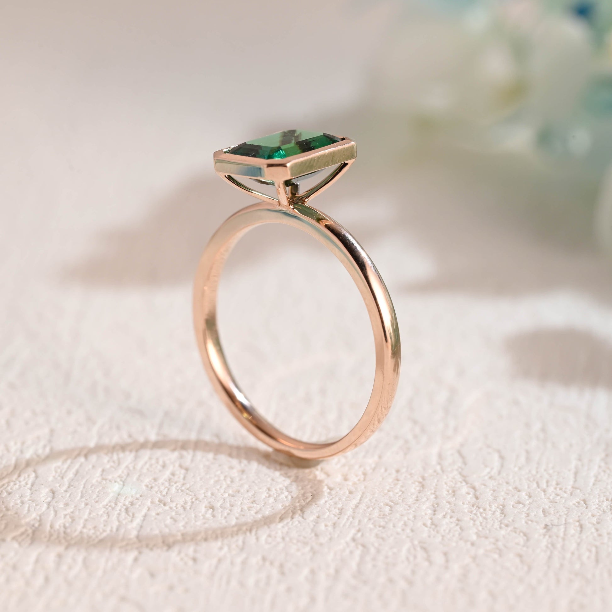 CausYou lab grown emerald engagement ring CausYou Solid Gold Lab Grown Emerald Engagement Ring Bezel Ring, Solitaire Emerald Ring, Promise Ring, Proposal Ring, Gift for Women Wife