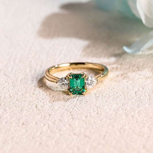 CausYou lab grown emerald engagement ring CausYou Solid Gold Lab Grown Emerald Engagement Ring, Promise Ring, Proposal Ring, Gift for Woman, Wife