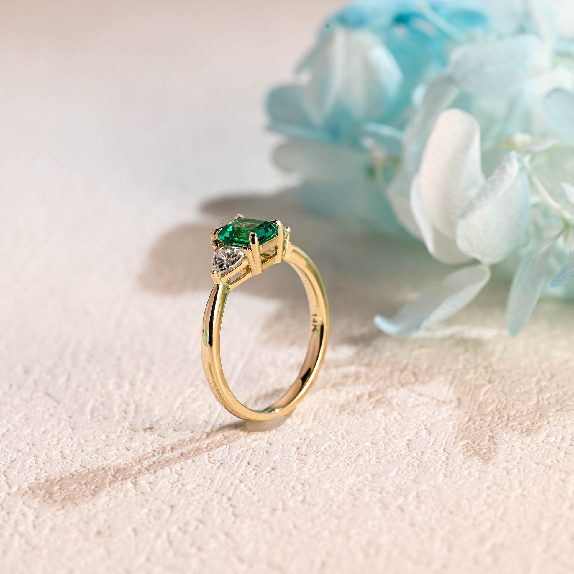 CausYou lab grown emerald engagement ring CausYou Solid Gold Lab Grown Emerald Engagement Ring, Promise Ring, Proposal Ring, Gift for Woman, Wife