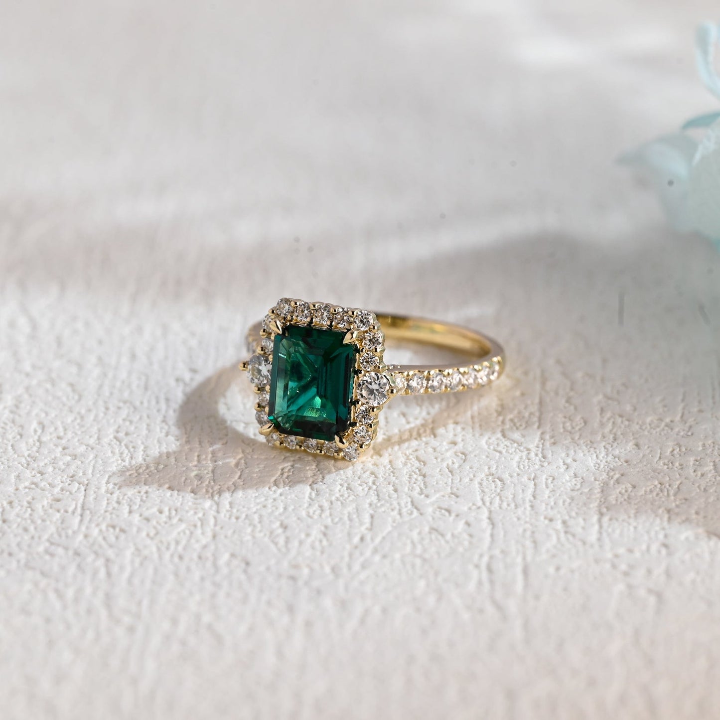 CausYou lab grown emerald engagement ring Solid Gold Lab Grown Emerald Engagement Ring, Art Deco Ring, Promise Ring, Gift for Woman