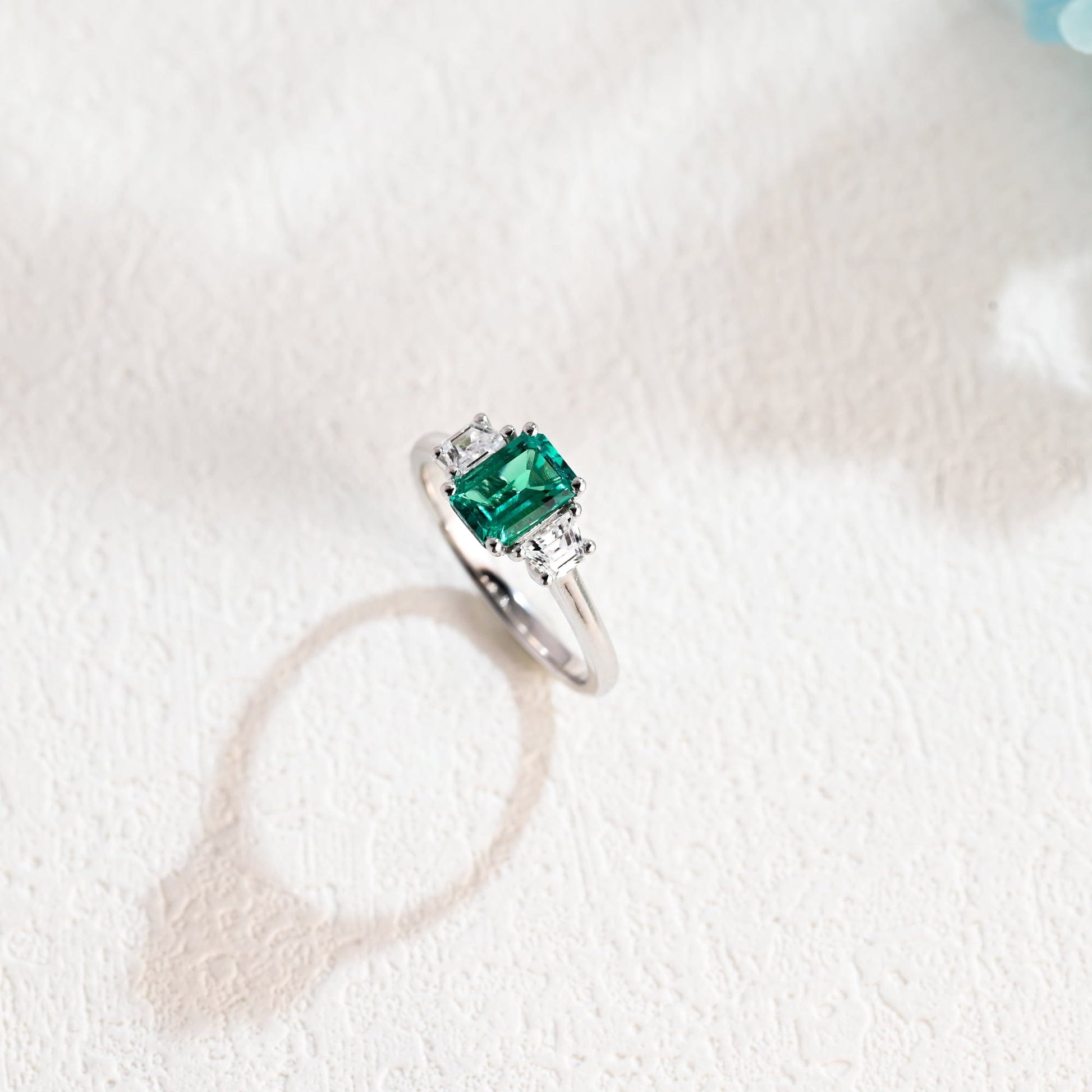 CausYou lab grown emerald engagement ring Solid Gold Lab Grown Emerald Engagement Ring, Three Stone Promise Ring, Proposal Ring, Gift for Woman, Wife