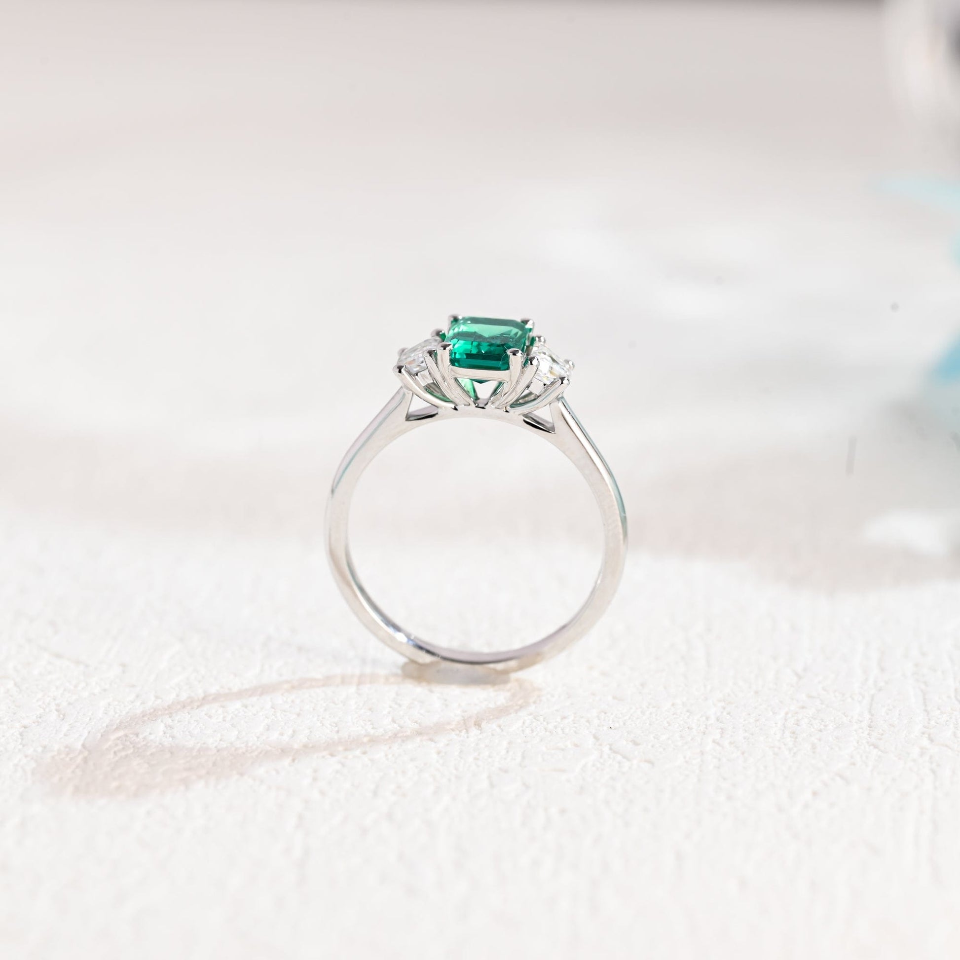 CausYou lab grown emerald engagement ring Solid Gold Lab Grown Emerald Engagement Ring, Three Stone Promise Ring, Proposal Ring, Gift for Woman, Wife