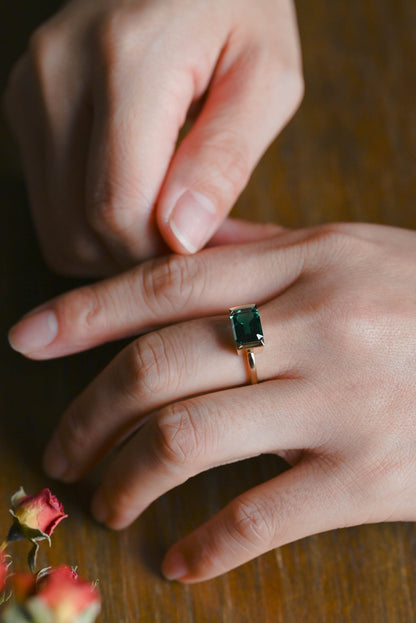 CausYou lab grown emerald engagement ring Solid Gold Solitaire Half Bezel Lab Grown Emerald Engagement Ring