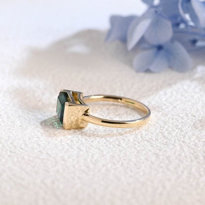 CausYou lab grown emerald engagement ring Solid Gold Solitaire Half Bezel Lab Grown Emerald Engagement Ring