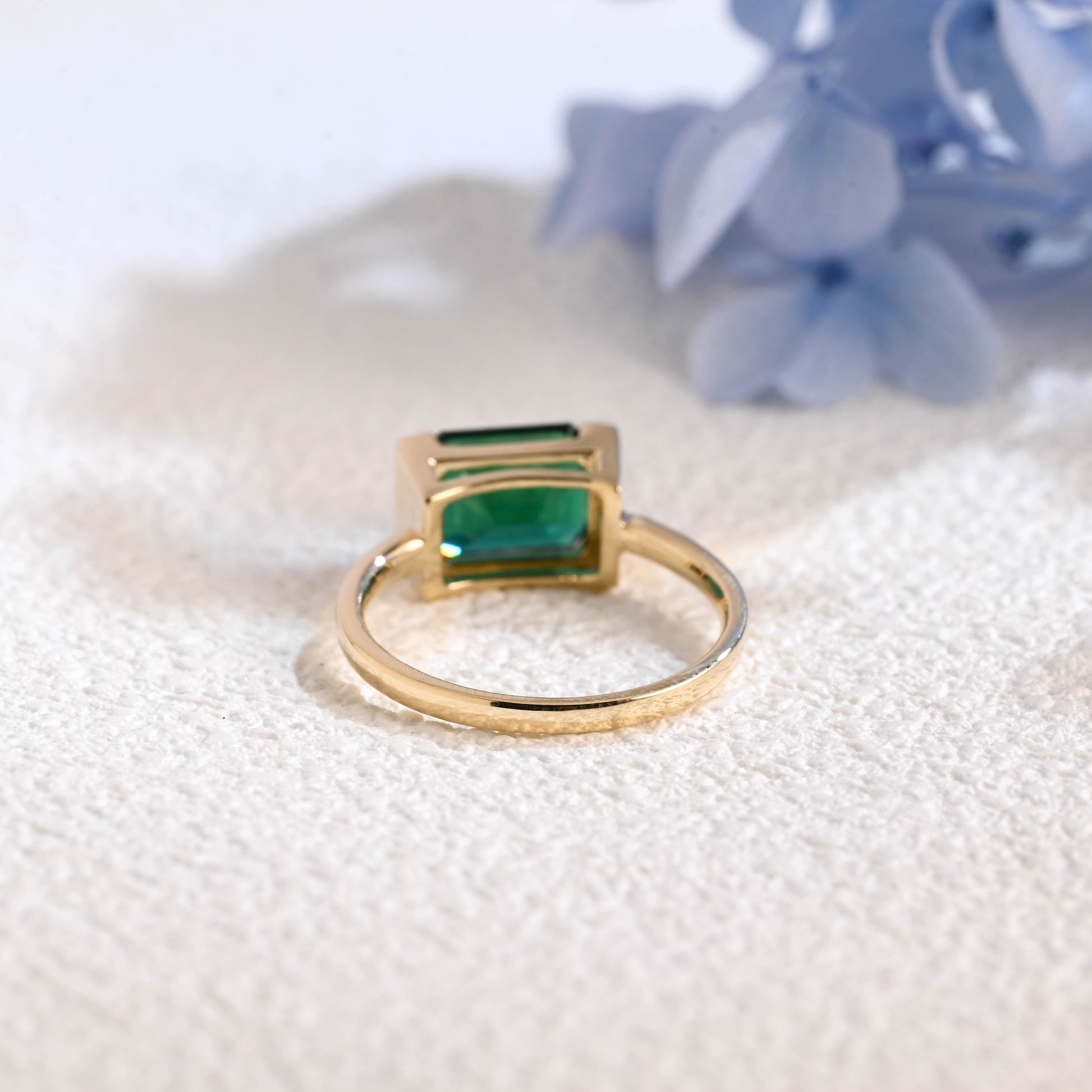 CausYou lab grown emerald engagement ring Solid Gold Solitaire Half Bezel Lab Grown Emerald Engagement Ring