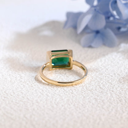 CausYou lab grown emerald engagement ring Solid Gold Solitaire Half Bezel Lab Grown Emerald Engagement Ring