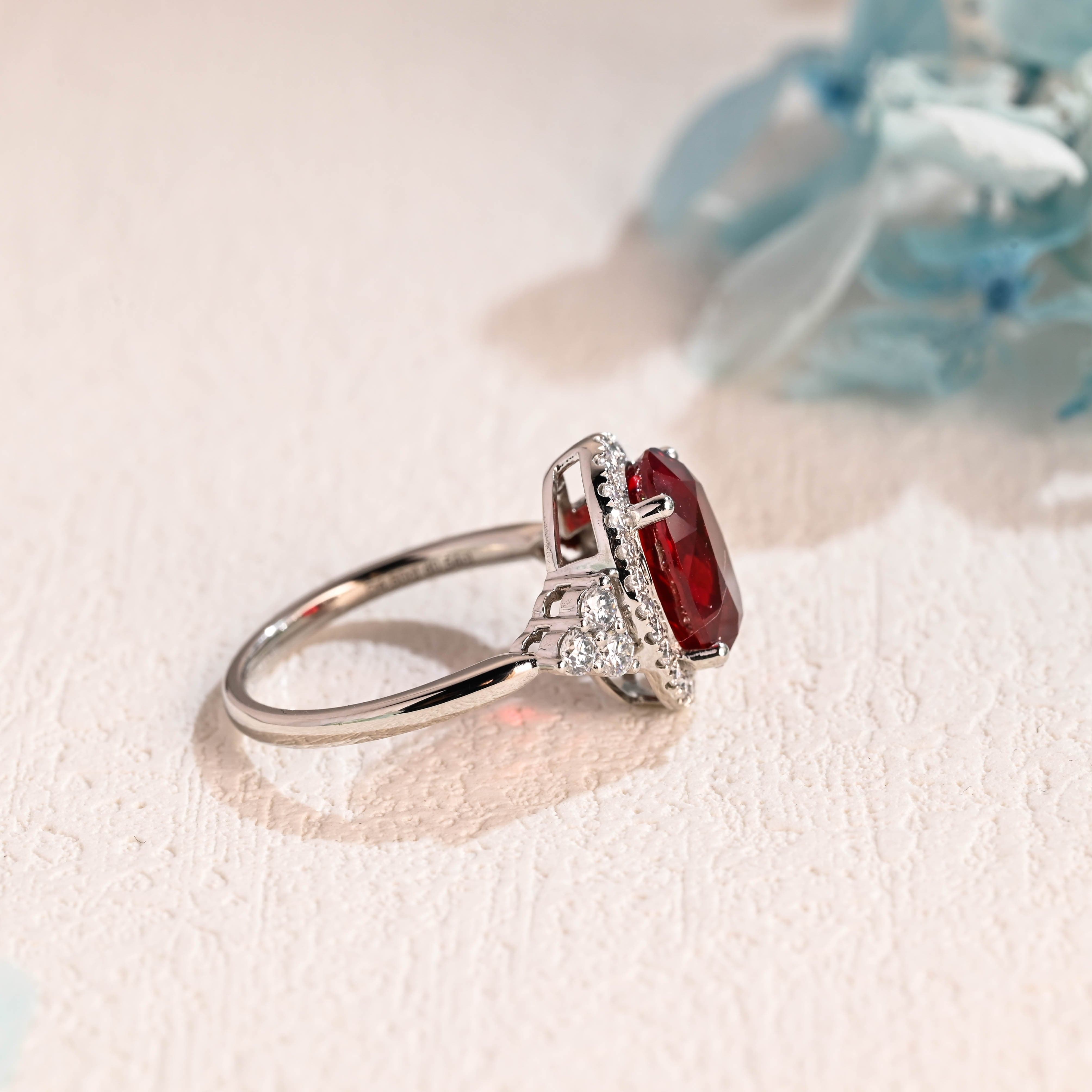 Round Ruby Ring, Lab Created Ruby and Emerald ring, Women's Promise shops ring, Diamond engagement Ring, Ring for wife, Gift for her, Dainty Ring