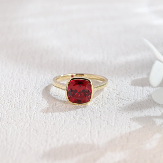 CausYou lab grown sapphire engagement ring CausYou Solid Gold Crushed Ice Lab Grown Ruby Cushion Cut Engagement Ring, Bezel Cathedral Promise Ring, Proposal Ring, Gift for Woman, Wife