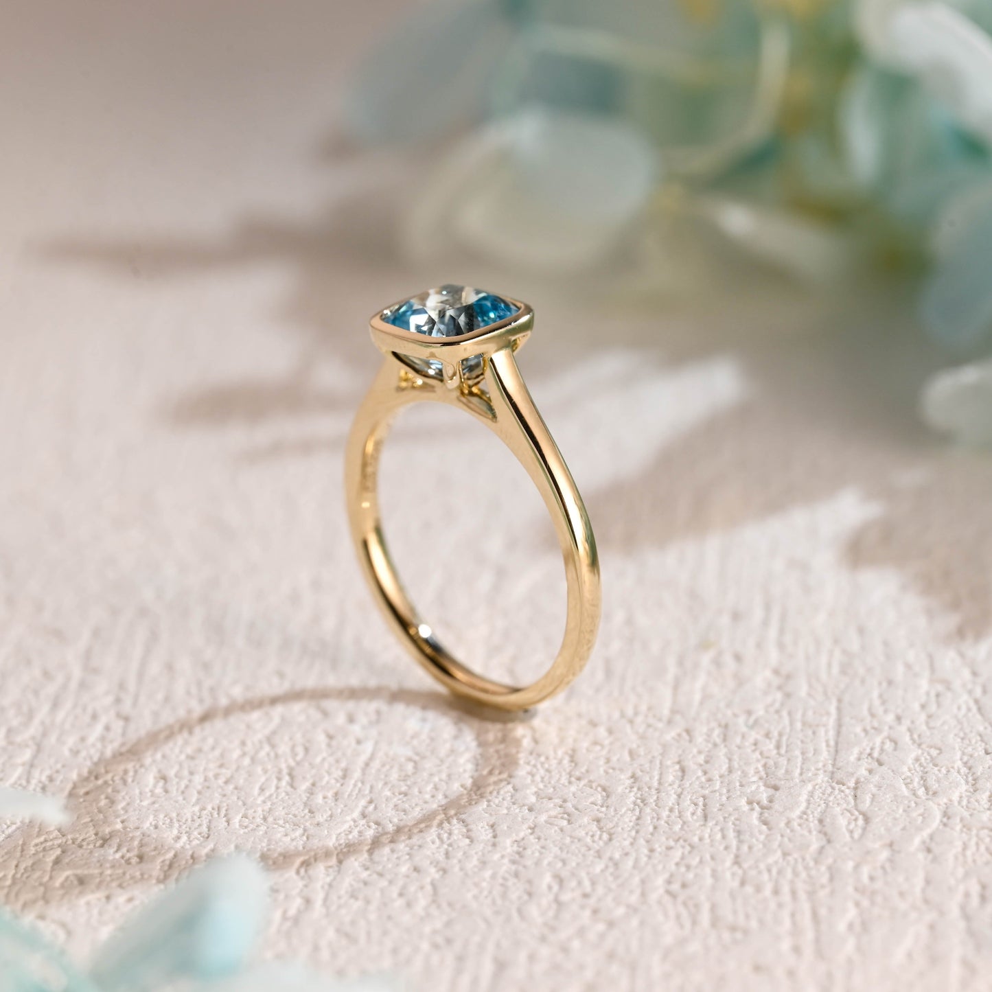 CausYou lab grown sapphire engagement ring CausYou Solid Gold Lab Grown Aquamarine Ring, Cushion Cut Engagement Ring, Solitaire Promise Ring Proposal Ring, Gift for Women Wife