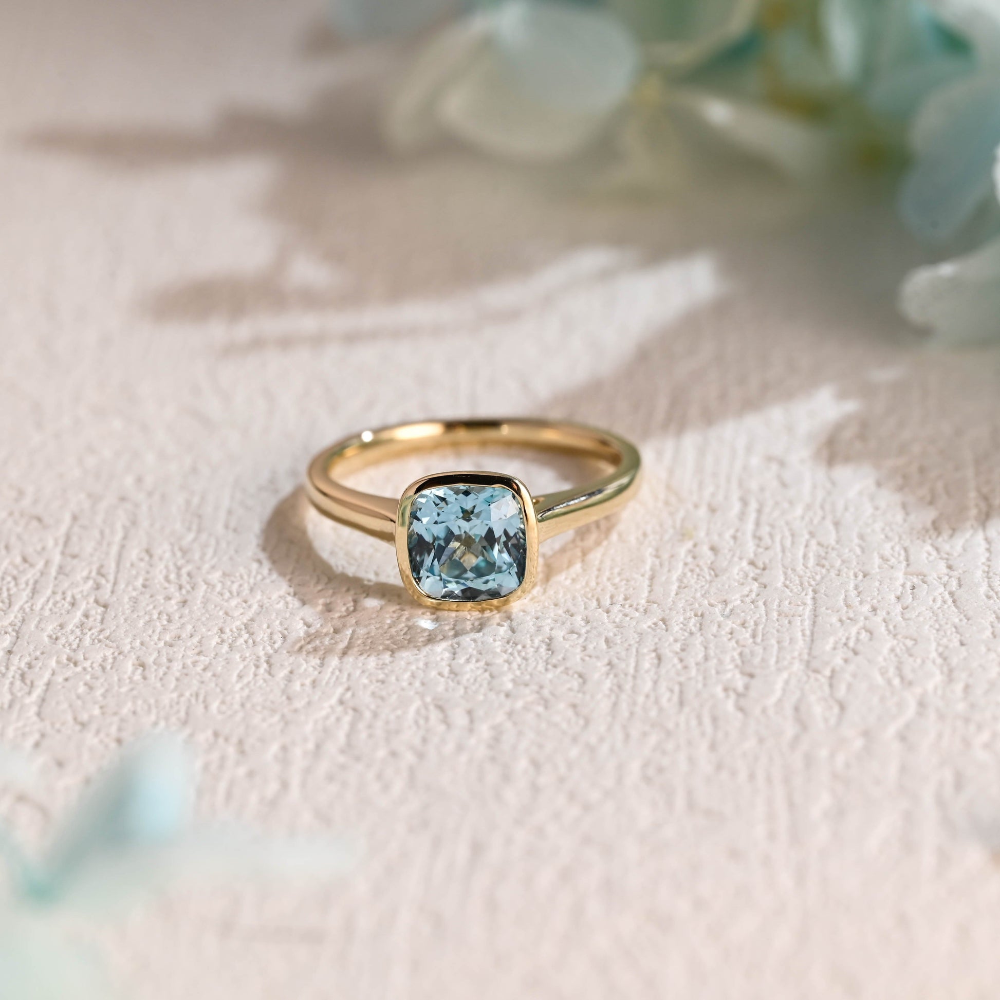 CausYou lab grown sapphire engagement ring CausYou Solid Gold Lab Grown Aquamarine Ring, Cushion Cut Engagement Ring, Solitaire Promise Ring Proposal Ring, Gift for Women Wife