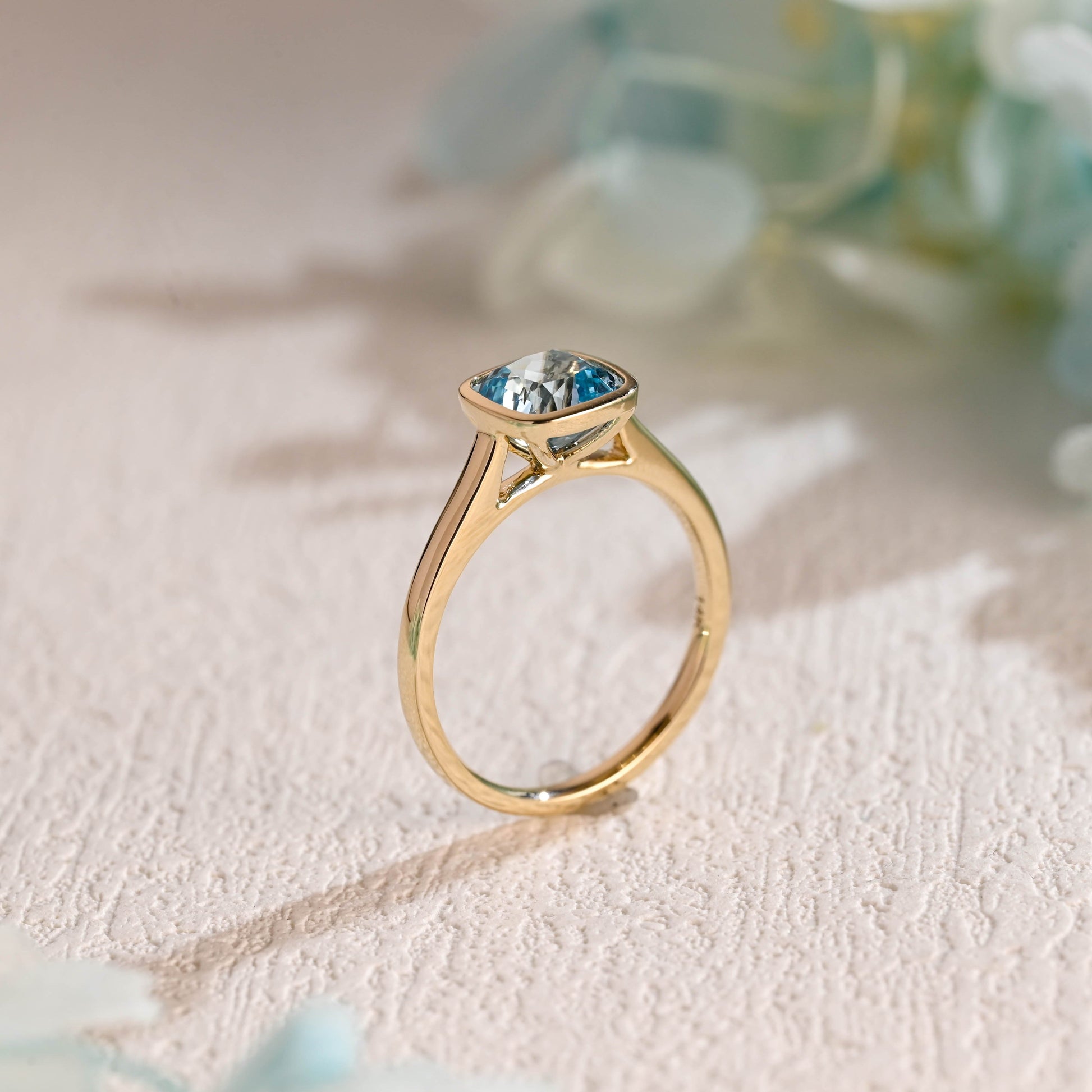 CausYou lab grown sapphire engagement ring CausYou Solid Gold Lab Grown Aquamarine Ring, Cushion Cut Engagement Ring, Solitaire Promise Ring Proposal Ring, Gift for Women Wife