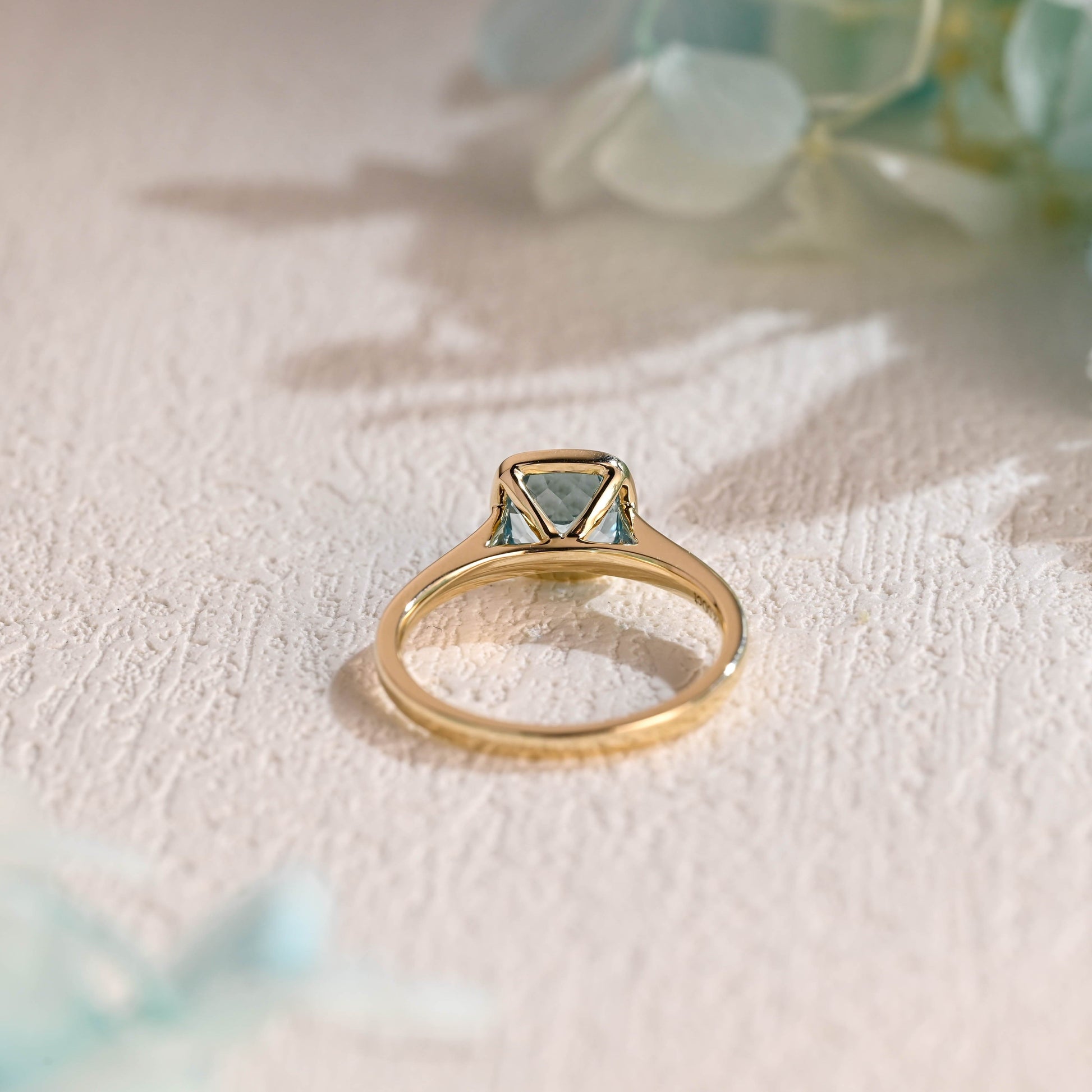 CausYou lab grown sapphire engagement ring CausYou Solid Gold Lab Grown Aquamarine Ring, Cushion Cut Engagement Ring, Solitaire Promise Ring Proposal Ring, Gift for Women Wife