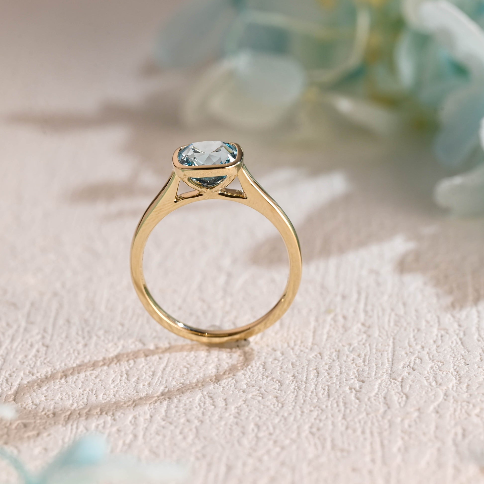 CausYou lab grown sapphire engagement ring CausYou Solid Gold Lab Grown Aquamarine Ring, Cushion Cut Engagement Ring, Solitaire Promise Ring Proposal Ring, Gift for Women Wife